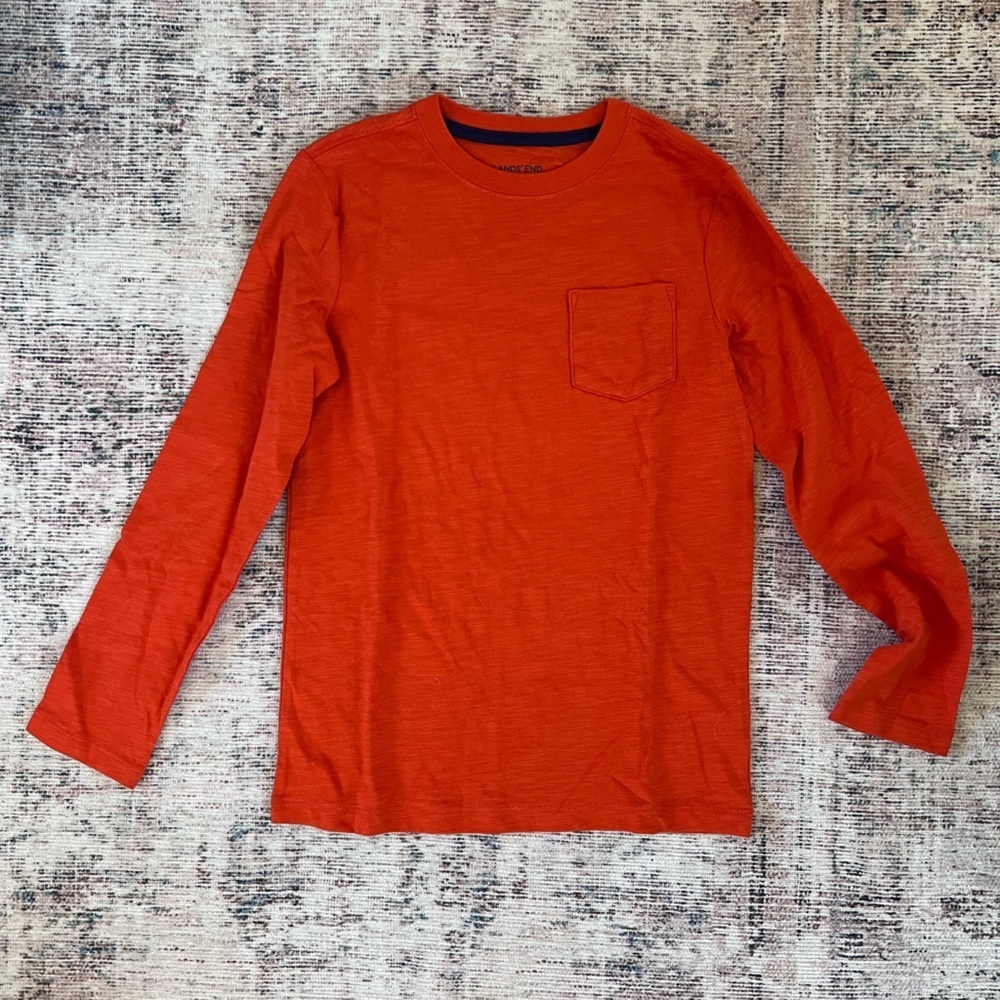 Lands' End Orange Long Sleeve Tee Casual Comfort NWOT Boys
